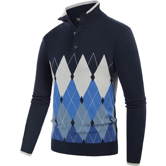 New Mens Three Button High Neck Knit Sweater - Picture 1 of 1